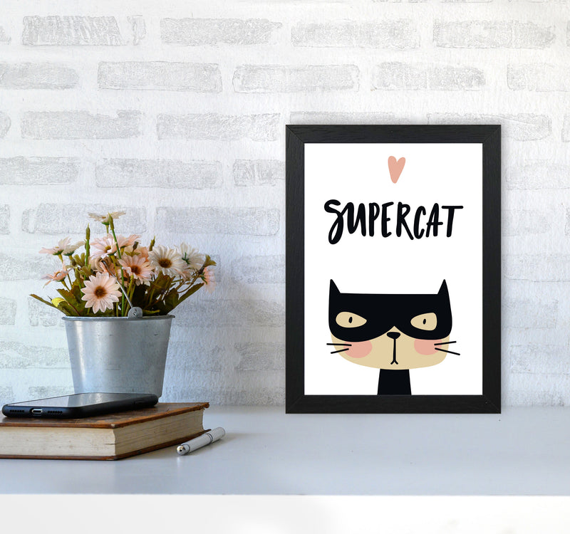 Supercat Framed Nursey Wall Art Print A4 White Frame