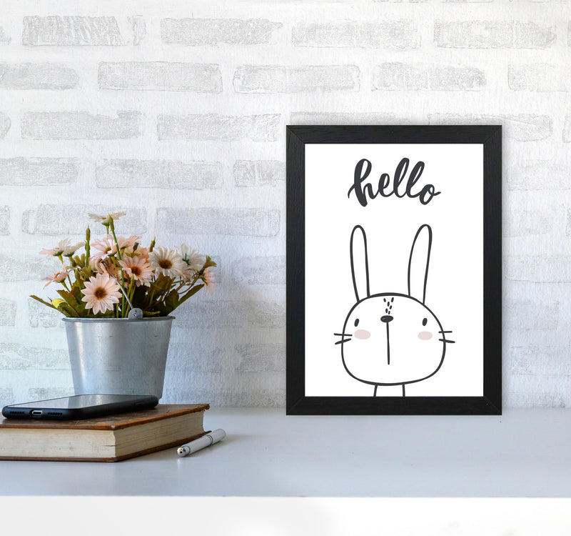 Hello Bunny Modern Print Animal Art Print A4 White Frame