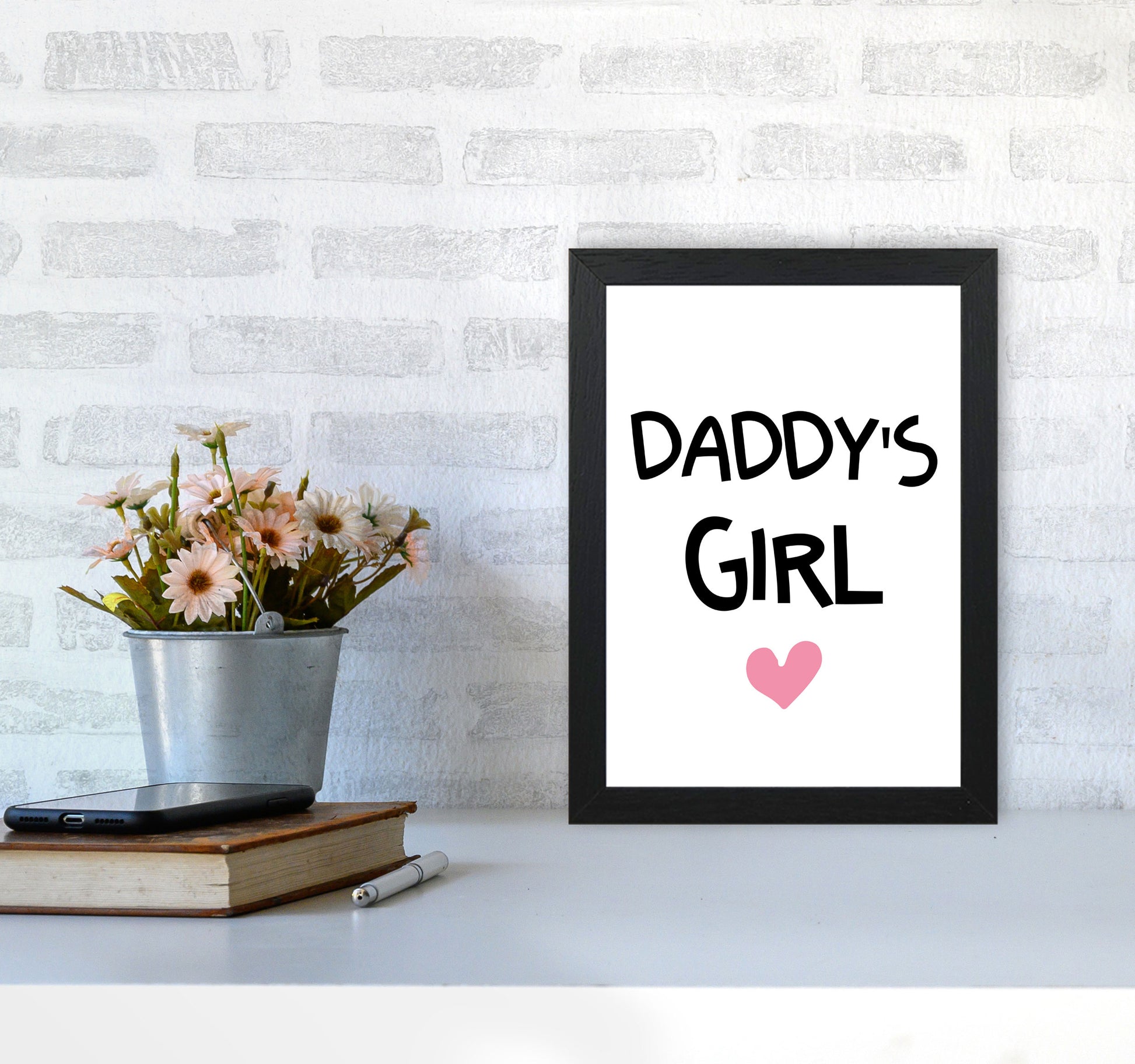 Daddy&#39;s Girl Pink Framed Nursey Wall Art Print A4 White Frame