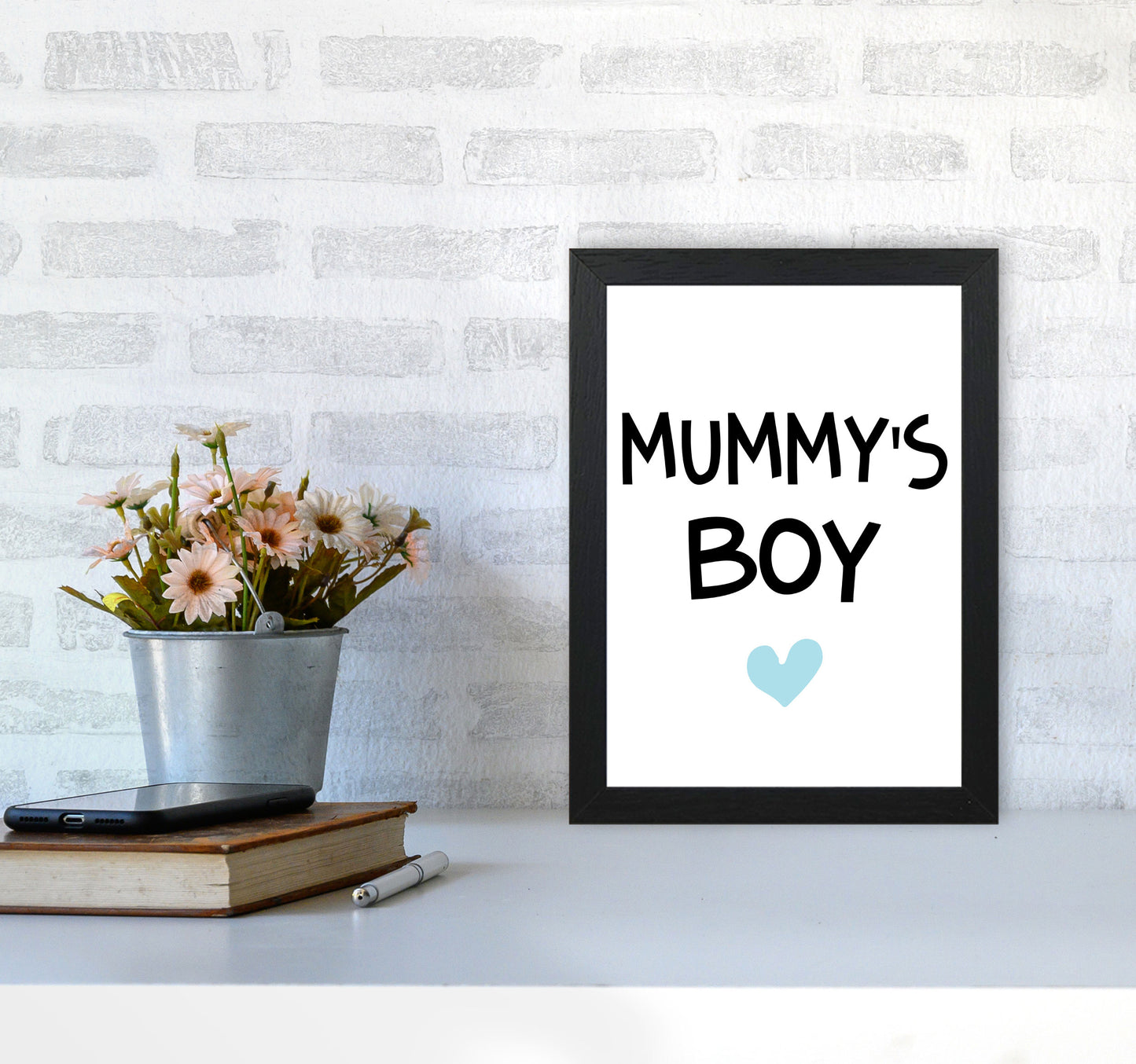Mummy&#39;s Boy Blue Framed Nursey Wall Art Print A4 White Frame