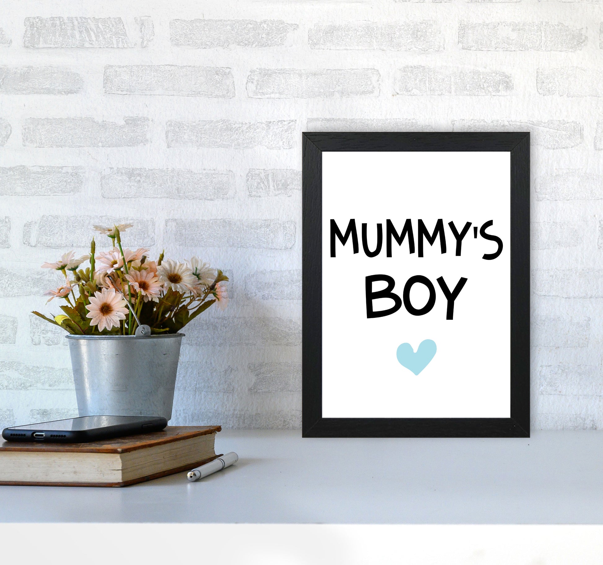 Mummy&#39;s Boy Blue Framed Nursey Wall Art Print A4 White Frame