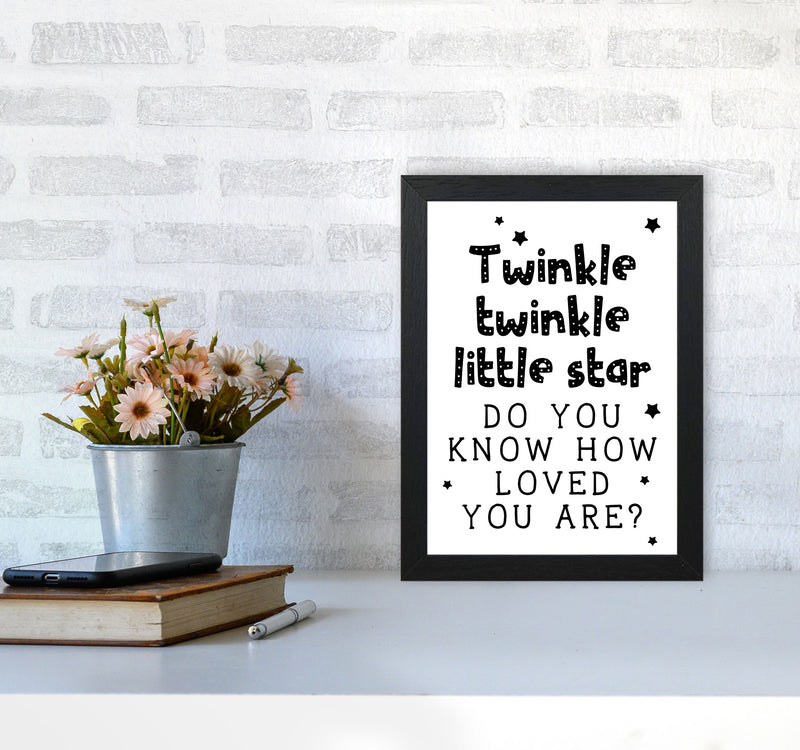 Twinkle Twinkle Little Star Black Framed Nursey Wall Art Print A4 White Frame