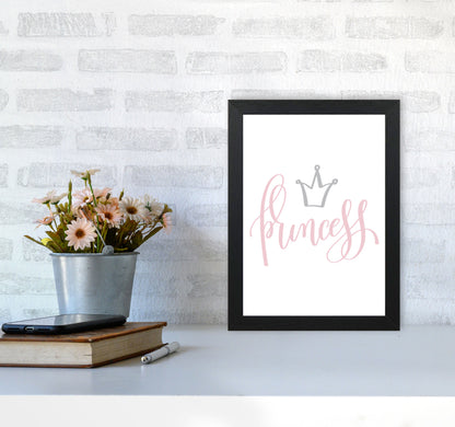 Princess Pink And Grey Framed Nursey Wall Art Print A4 White Frame
