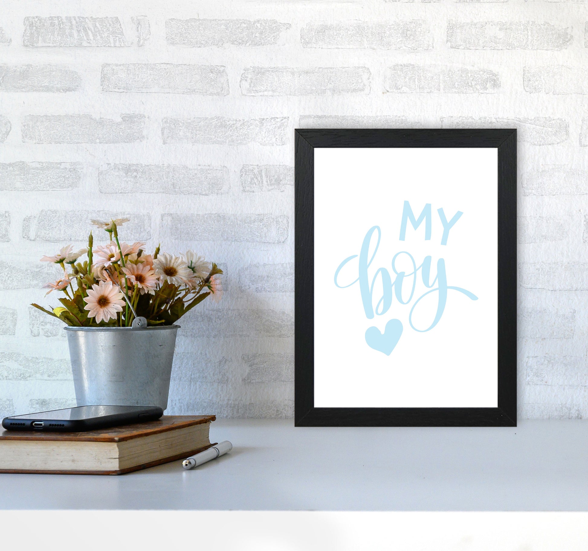 My Boy Blue Framed Nursey Wall Art Print A4 White Frame