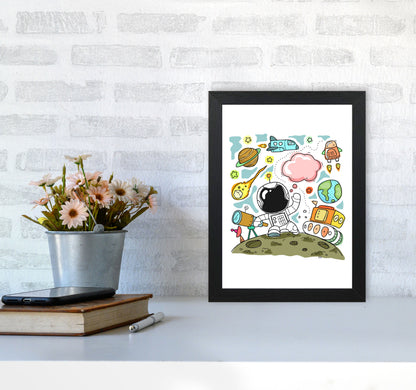 Space Illustration Framed Nursey Wall Art Print A4 White Frame