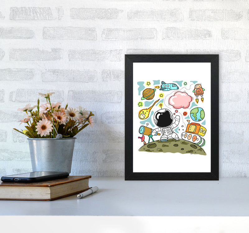 Space Illustration Framed Nursey Wall Art Print A4 White Frame