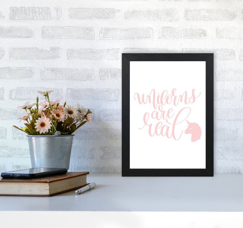 Unicorns Are Real Pink Modern Art Print, Framed Childrens Nursey Poster A4 White Frame