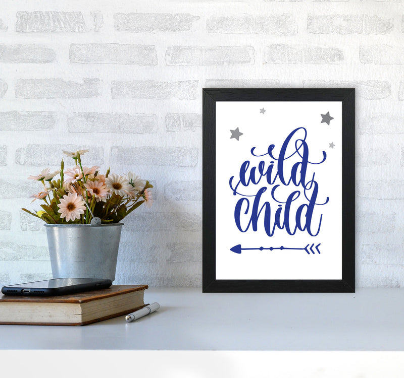 Wild Child Navy Framed Nursey Wall Art Print A4 White Frame