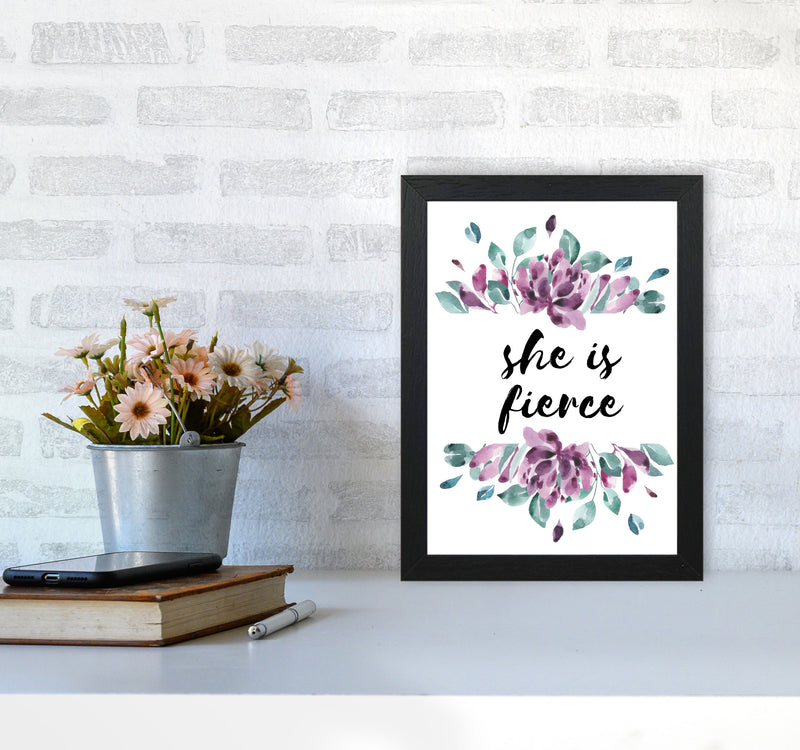 She Is Fierce Purple Floral Modern Print A4 White Frame