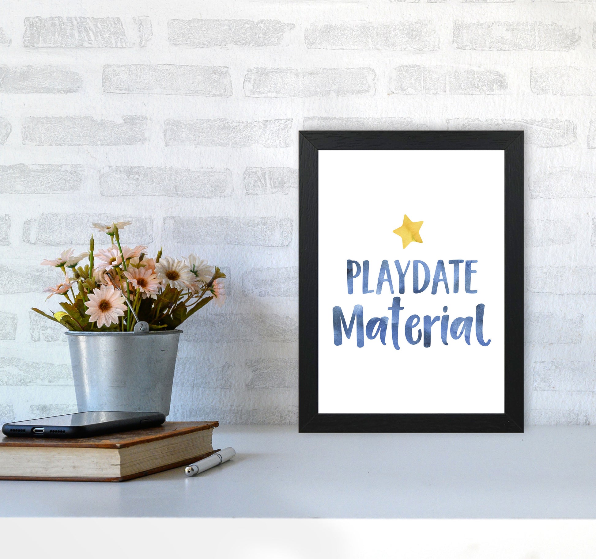 Playdate Material Watercolour Modern Print A4 White Frame