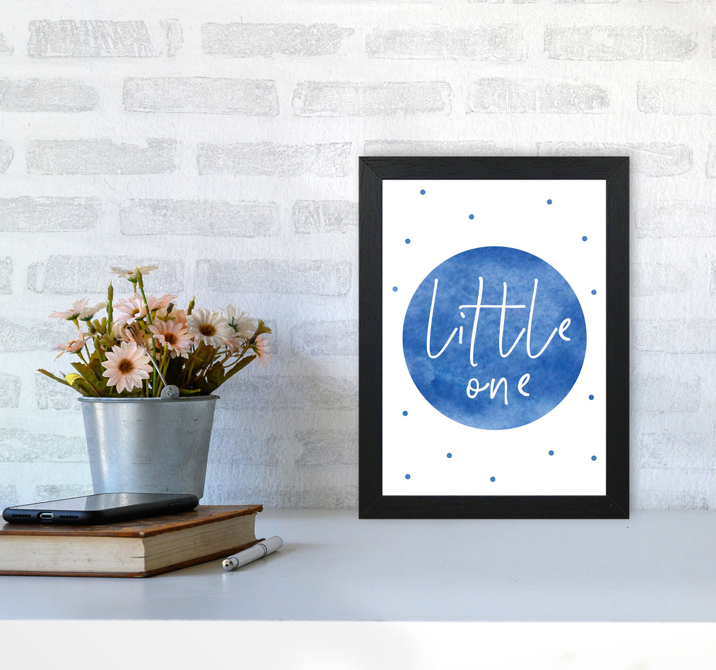 Little One Blue Watercolour Modern Print A4 White Frame