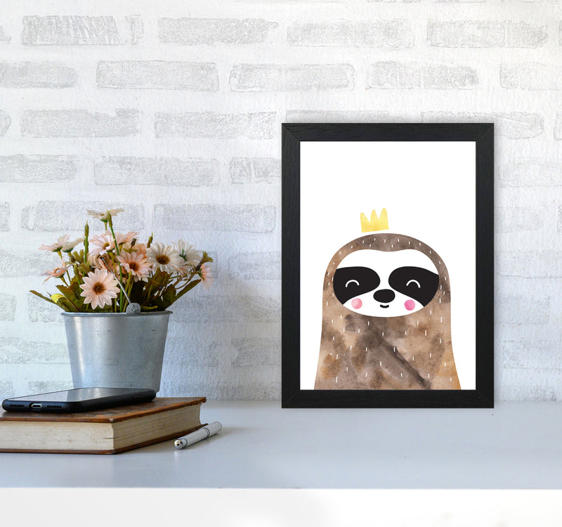 Scandi Brown Sloth Watercolour Framed Nursey Wall Art Print A4 White Frame