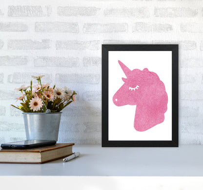 Unicorn Pink Silhouette Watercolour Modern Print A4 White Frame