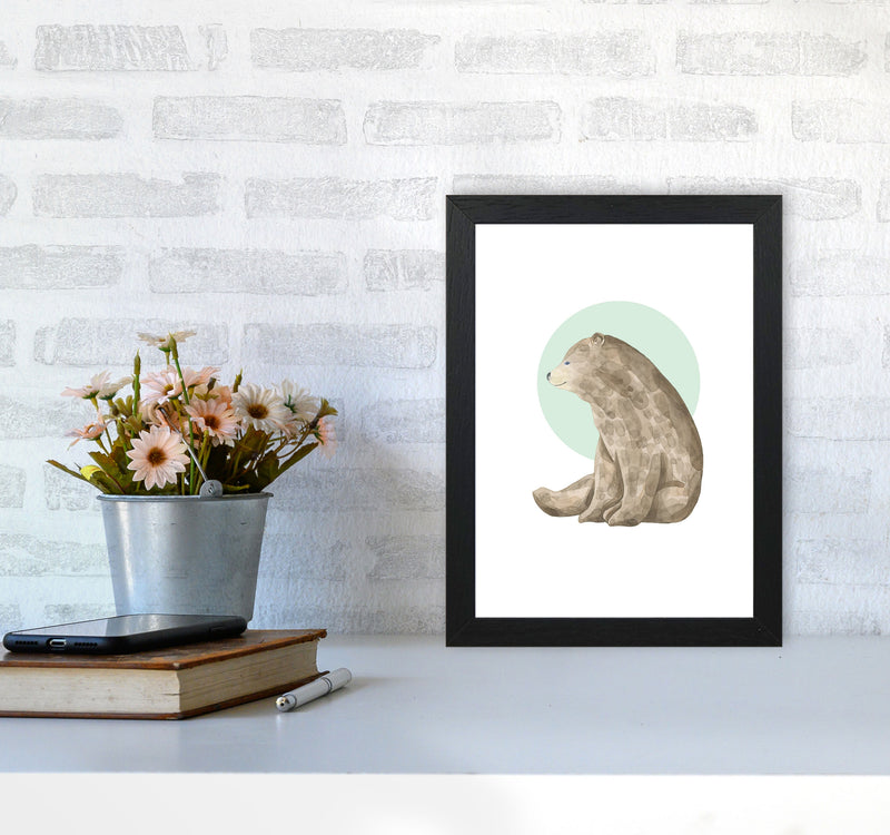 Watercolour Bear With Green Circle Modern Print Animal Art Print A4 White Frame