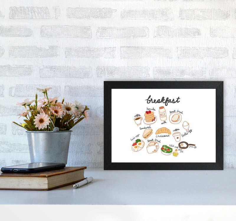 Breakfast Collection Landscape Modern Print, Framed Kitchen Wall Art A4 White Frame