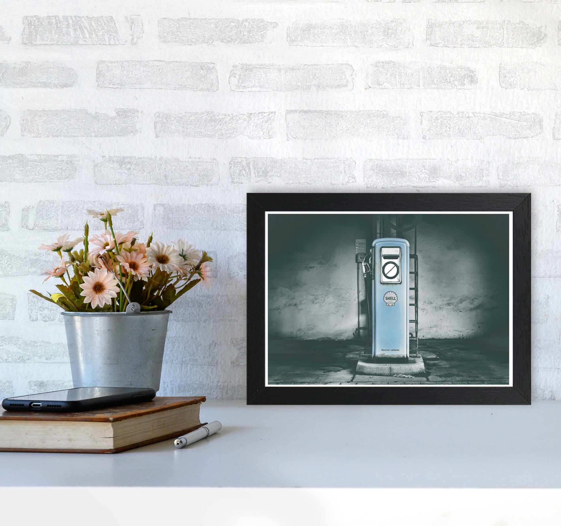Little Blue Gas Pump Modern Print A4 White Frame