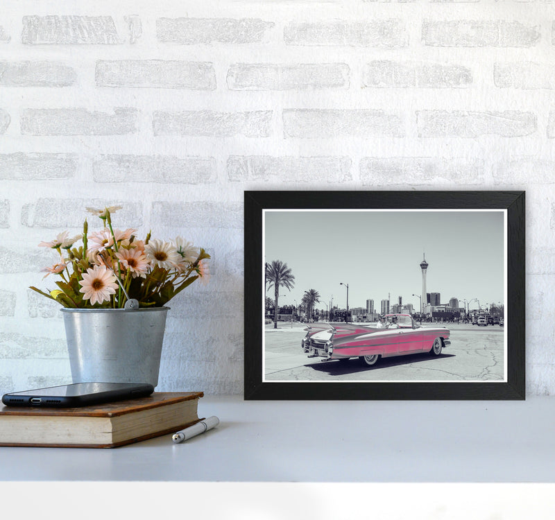 Retro Pink Car Modern Print A4 White Frame