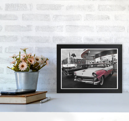 Vintage Pink And White Car Modern Print A4 White Frame