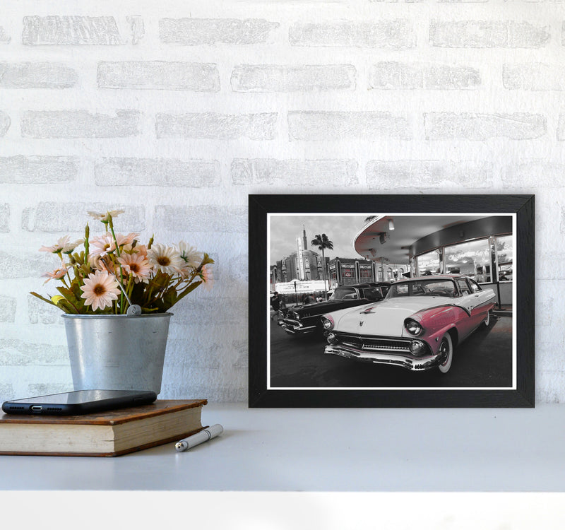Vintage Pink And White Car Modern Print A4 White Frame