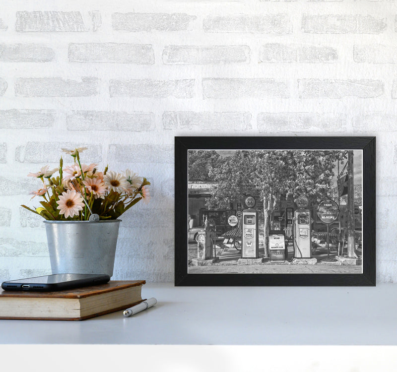 Retro Black And White Gas Pumps Modern Print A4 White Frame