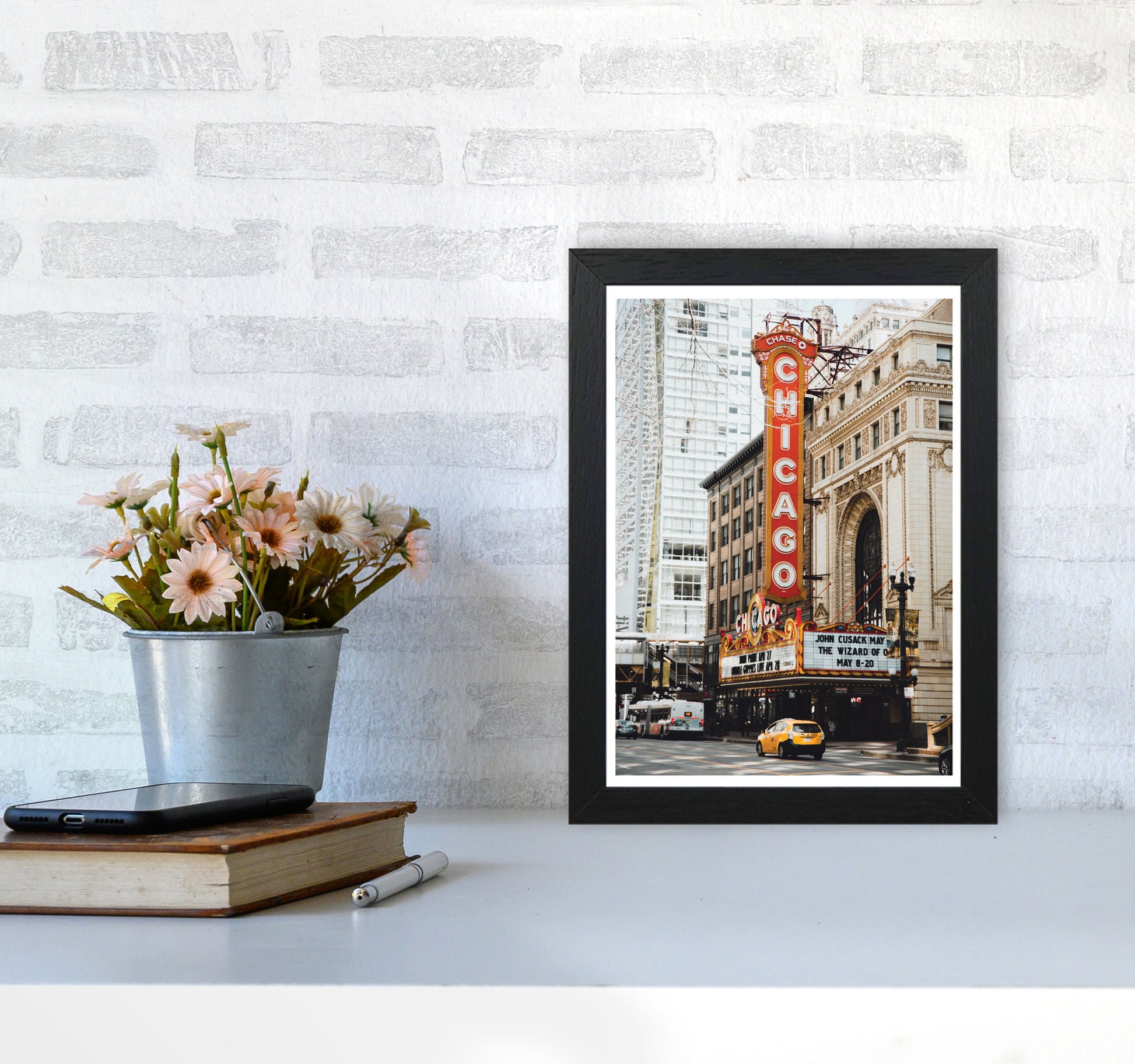 Retro Chicago Theatre Modern Print A4 White Frame