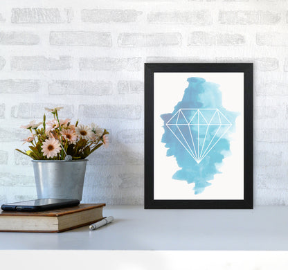 Geo Diamond Blue Watercolour Modern Print A4 White Frame