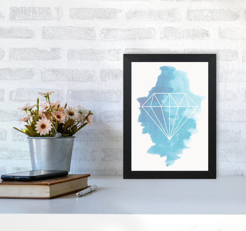 Geo Diamond Blue Watercolour Modern Print A4 White Frame