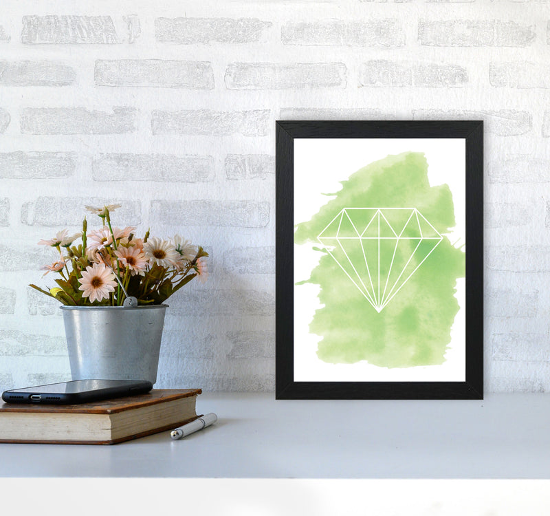 Geo Diamond Green Watercolour Modern Print A4 White Frame