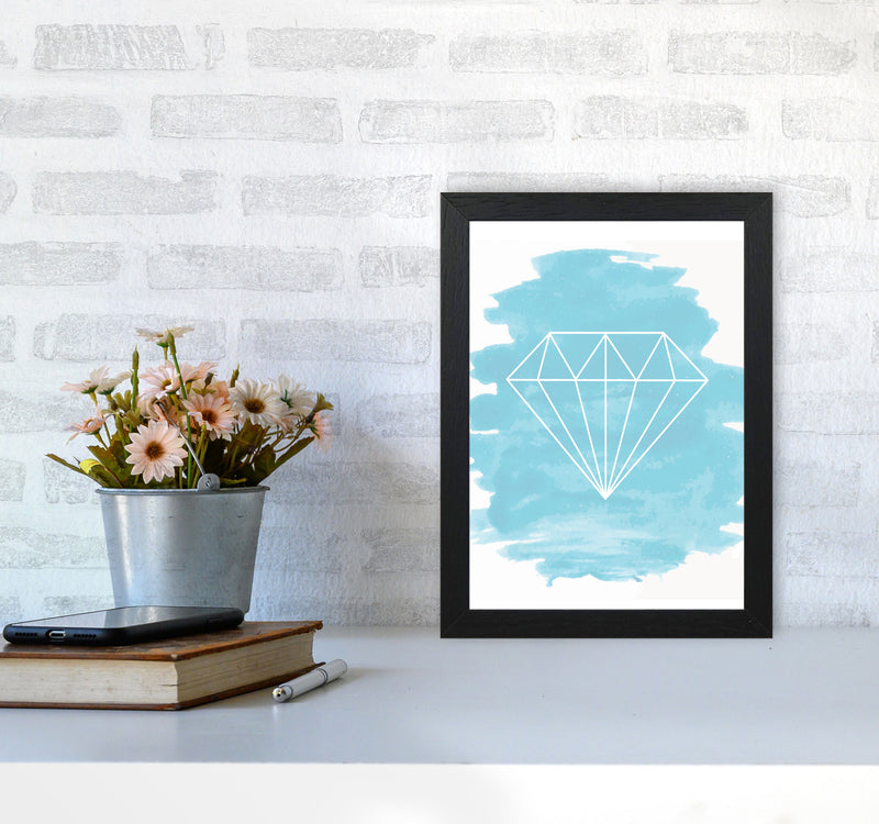 Geo Diamond Light Blue Watercolour Modern Print A4 White Frame