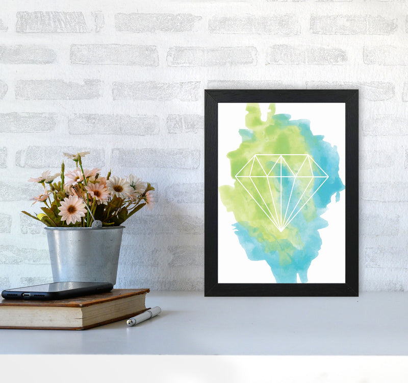 Geo Diamond Turquoise Multi Watercolour Modern Print A4 White Frame