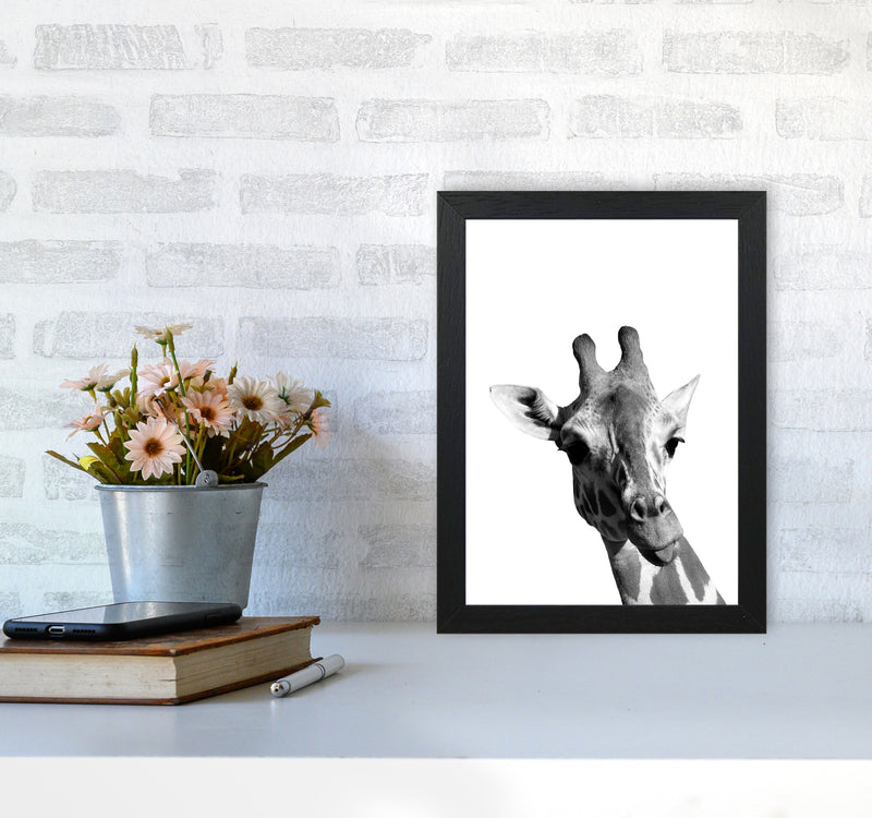 Black And White Giraffe Modern Print Animal Art Print A4 White Frame