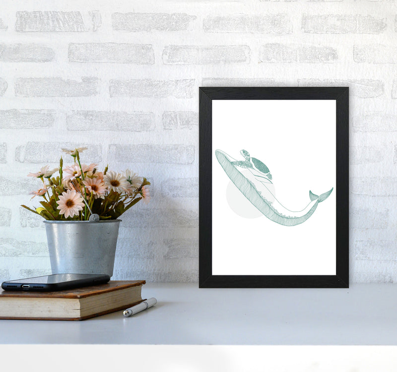 Marine Animals Whale And Turtle Modern Print Animal Art Print A4 White Frame