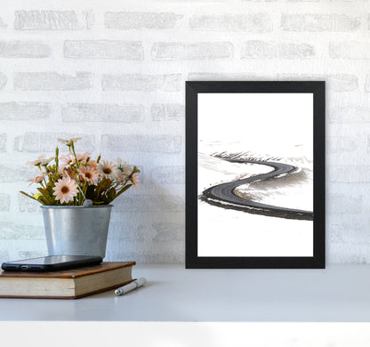 Snowy Road Pass Modern Print A4 White Frame