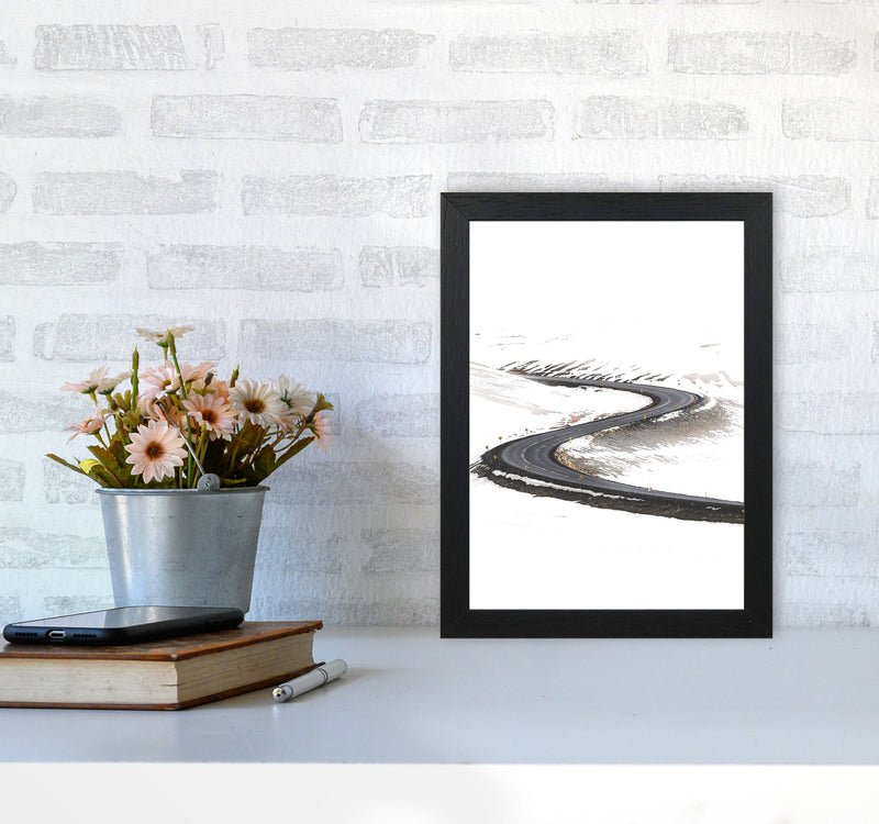 Snowy Road Pass Modern Print A4 White Frame