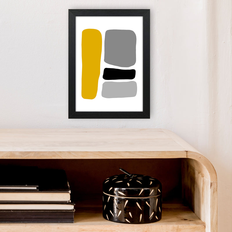 Mustard And Black Abstract Stones 1 Art Print by Pixy Paper A4 White Frame