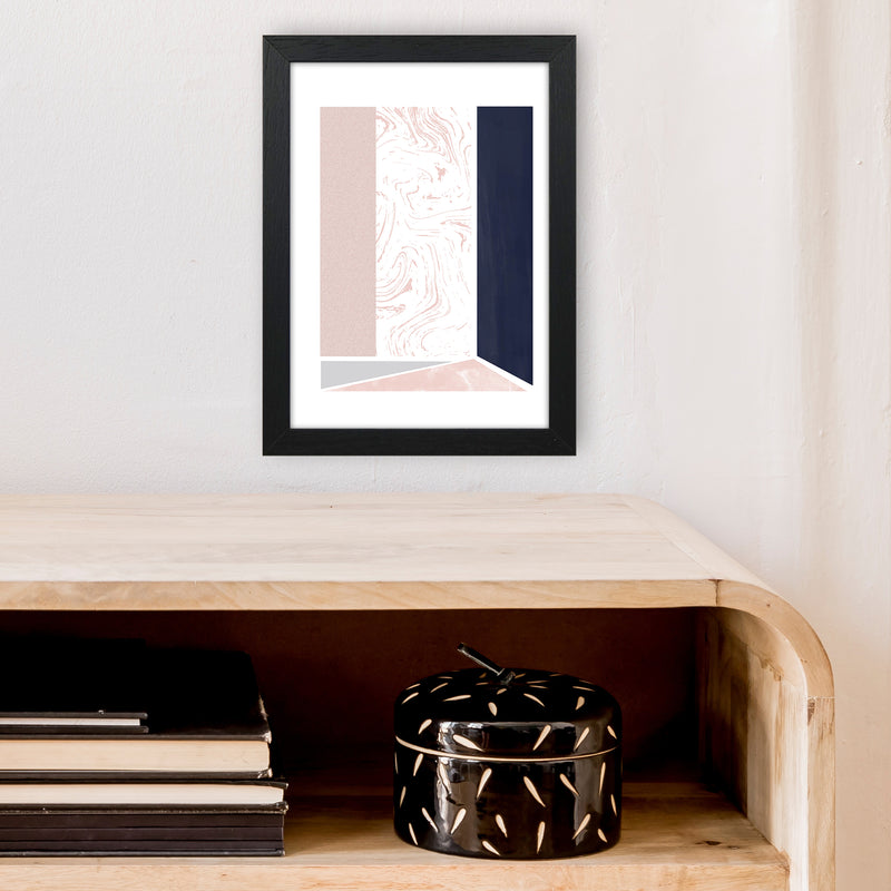 Navy And Marble Pink 2 Art Print by Pixy Paper A4 White Frame