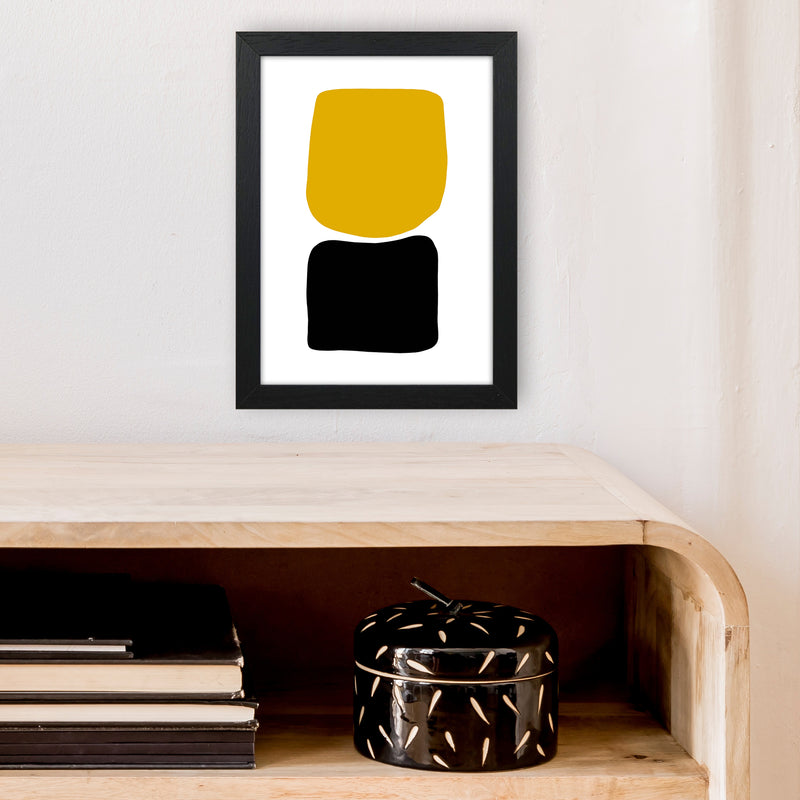 Mustard And Black Abstract Stones 3 Art Print by Pixy Paper A4 White Frame
