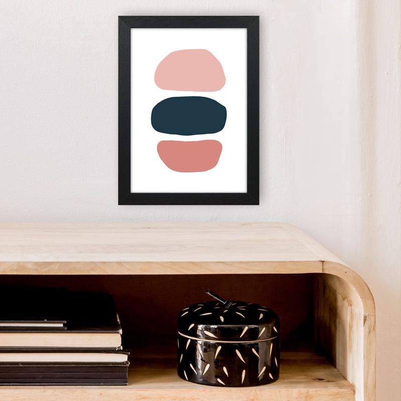 Pink And Navy Abstract Stones 1 Art Print by Pixy Paper A4 White Frame
