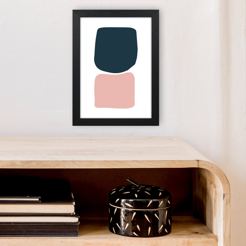 Pink And Navy Abstract Stones 2 Art Print by Pixy Paper A4 White Frame