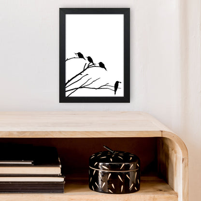 Corner Branch With Birds Art Print by Pixy Paper A4 White Frame