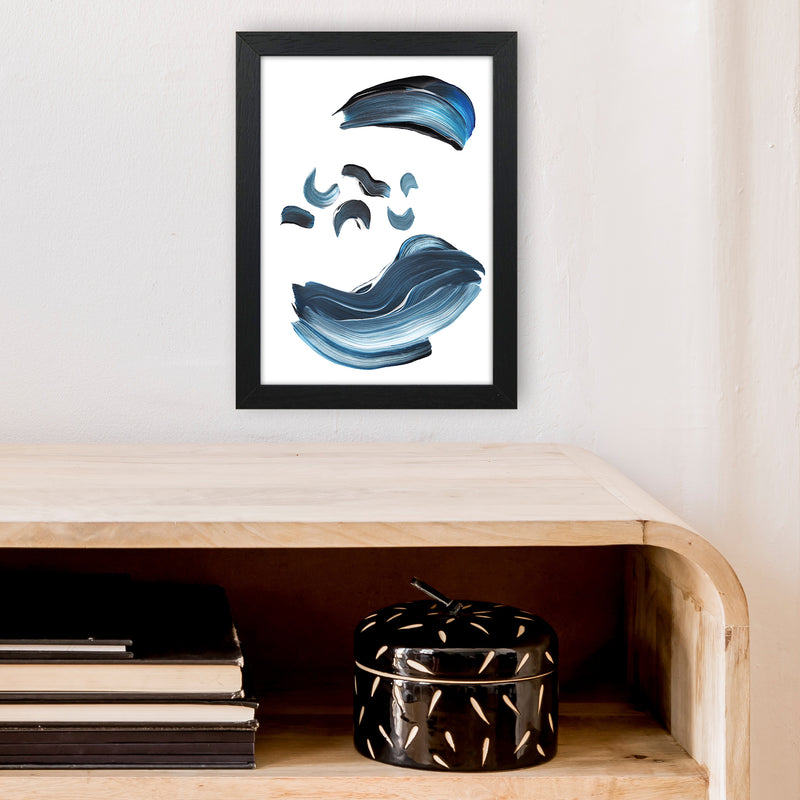 Dark Blue And Grey Paint Strokes  Art Print by Pixy Paper A4 White Frame