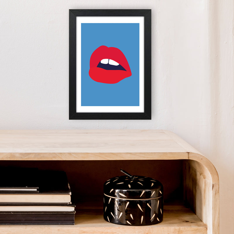 Red Lips Blue Back  Art Print by Pixy Paper A4 White Frame