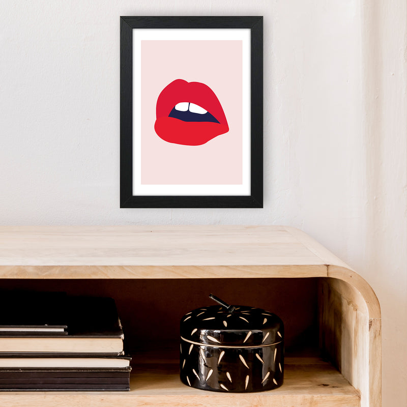 Red Lips Salmon Back  Art Print by Pixy Paper A4 White Frame