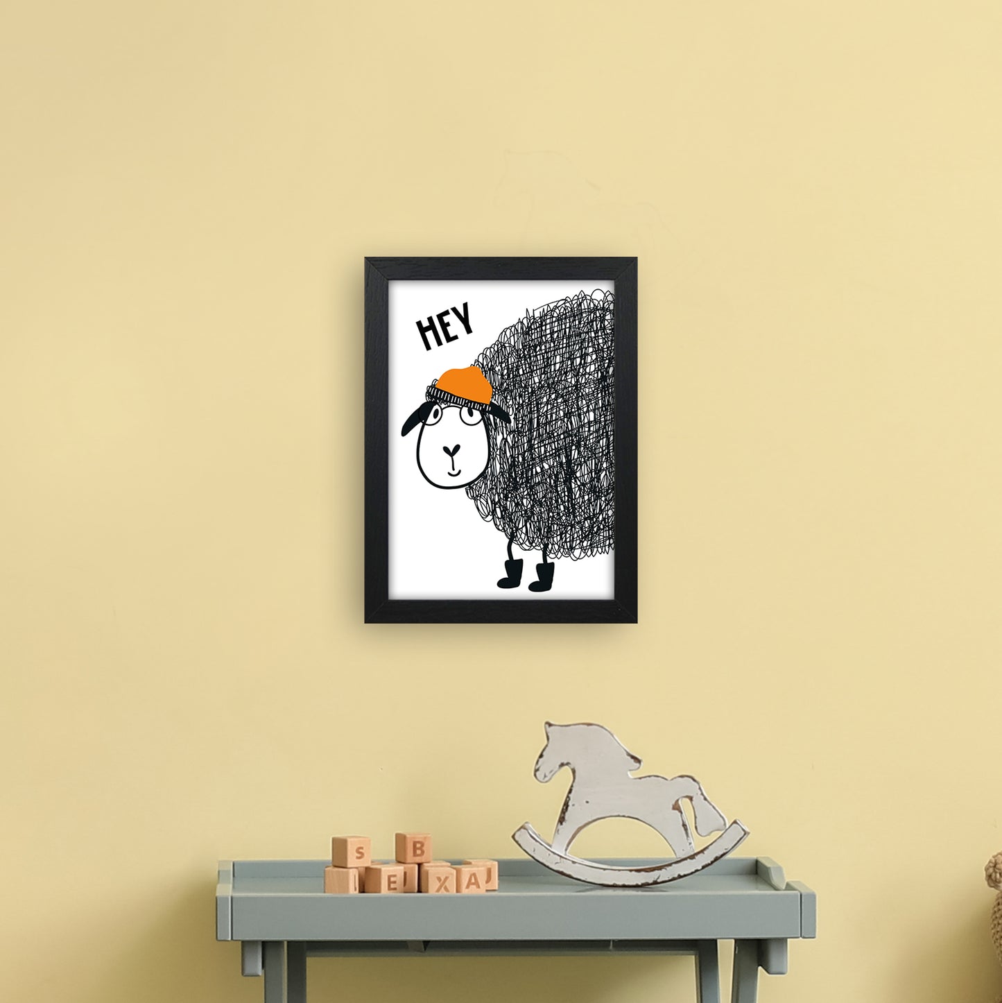 Hey Sheep Animal  Art Print by Pixy Paper A4 White Frame