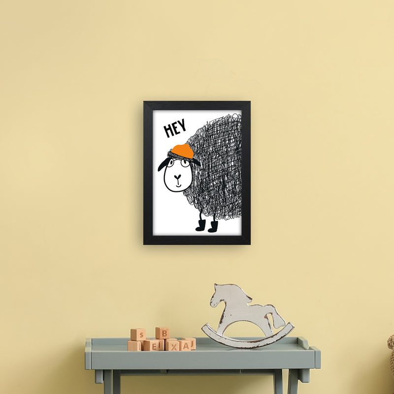 Hey Sheep Animal  Art Print by Pixy Paper A4 White Frame