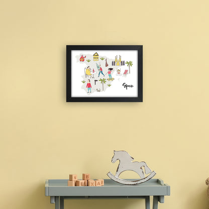 Spain Map  Art Print by Pixy Paper A4 White Frame