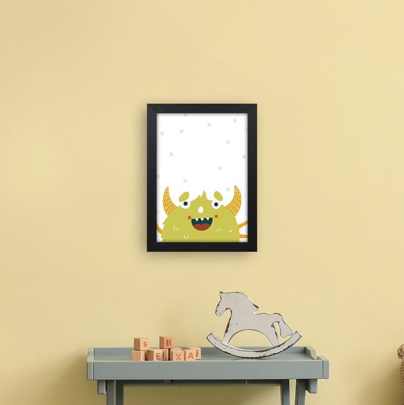 Little Monsters Green Happy  Art Print by Pixy Paper A4 White Frame