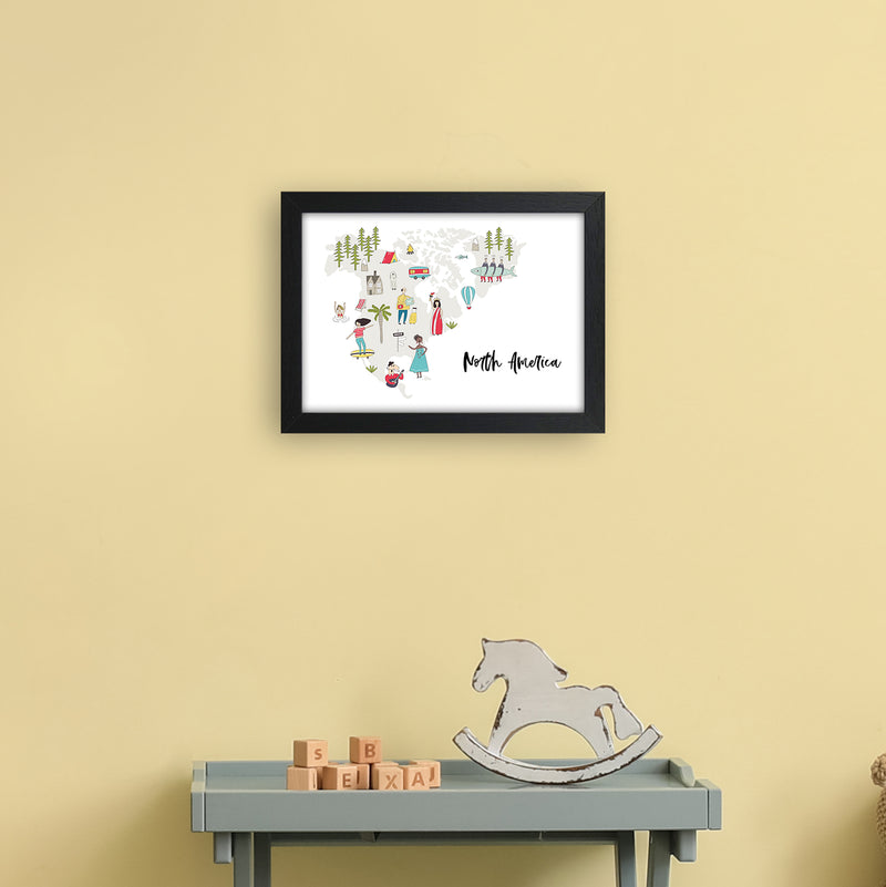 North America Map  Art Print by Pixy Paper A4 White Frame
