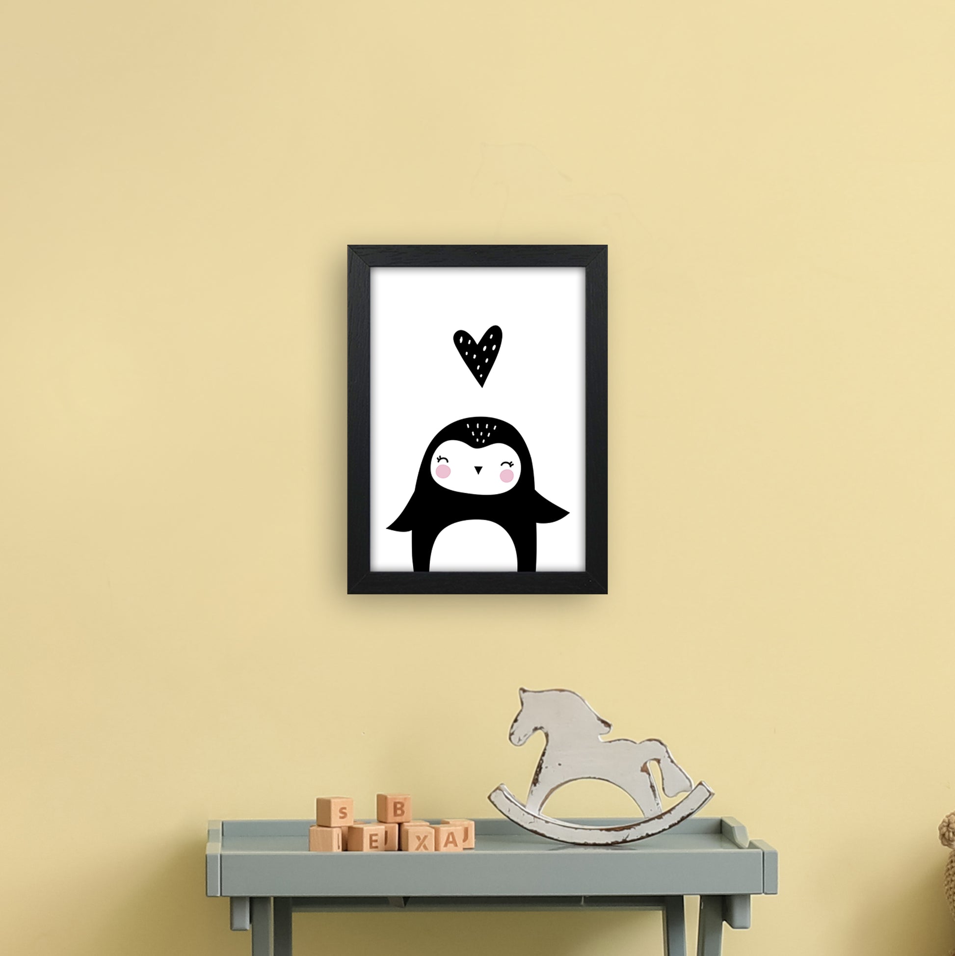 Penguin With Heart  Art Print by Pixy Paper A4 White Frame