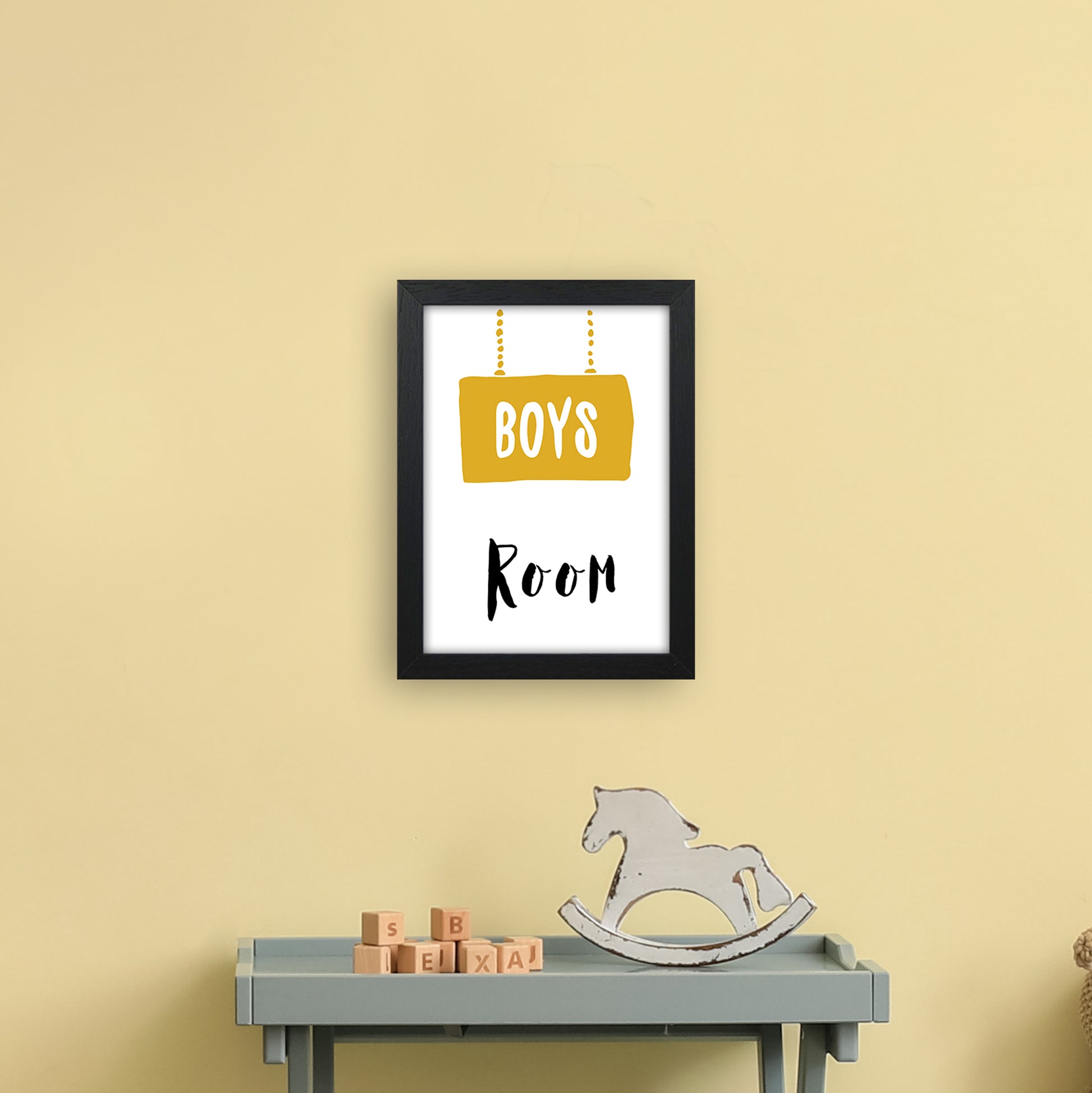 Boys Room Mustard  Art Print by Pixy Paper A4 White Frame